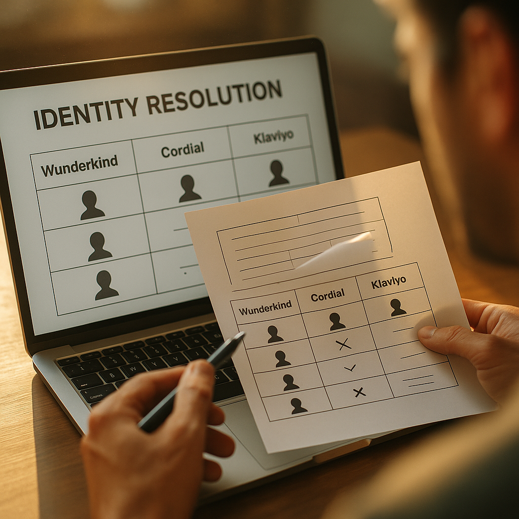 Wunderkind vs Cordial vs Klaviyo, Identity Resolution Compared